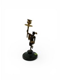 Grand Tour Style Bronze Figural Candlestick on Polished Blackstone Base