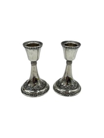Pair of ZADO Israel Sterling Silver Shabbat Candlesticks, Signed .925 Judaica