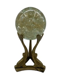 Bronze Figural Stand with Art Glass Sphere – Decorative Sculptural Object