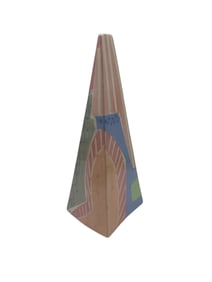 Handcrafted Painted Obelisk Sculpture, Signed Folk Art Form, Contemporary Decorative Art