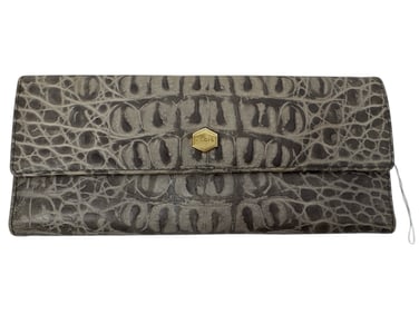 Lodis Gray Crocodile Embossed Leather Clutch Wallet