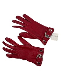 Coach Red Leather Gloves Silver Buckle Detail