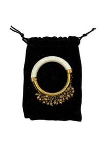 Elegant White and Goldtone Bangle Bracelet with Charms - Valentino