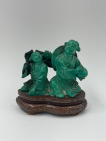 Chinese Carved Malachite Figure on Stand