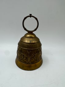 Vintage Brass Bell with Religious Motif