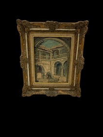 Courtyard Scene, Oil on Canvas, Framed