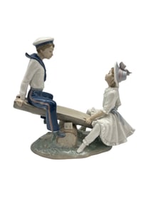 RARE Retired Vtg Lladro "Seesaw" #1255 Porcelain Figurine Sailor Boy & Girl (1974-1992)