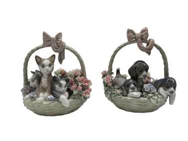 RARE PAIR: Retired Lladró "Purr-fect" (#1444) & "A Litter of Love" (#1441) Figurines - Mint