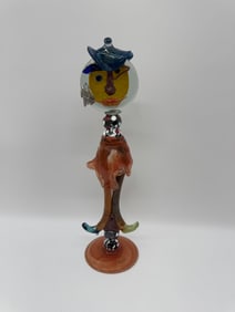 Murano Glass Figurine with Blue Hat and Yellow Face