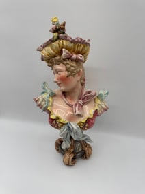 Majolica Style Bust of a Woman with Hat