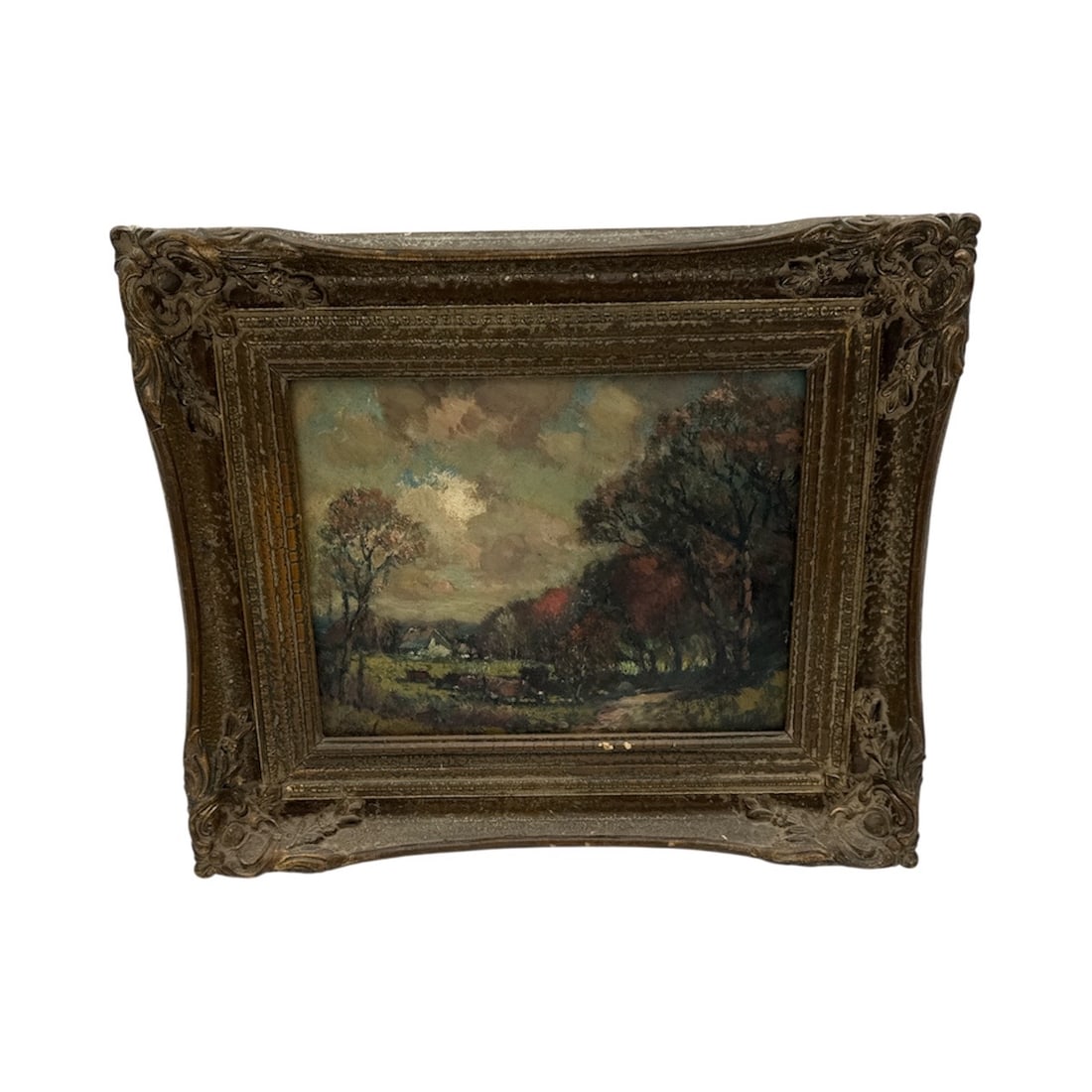 Antique English Cow Landscape Painting On Board (1 of 3)