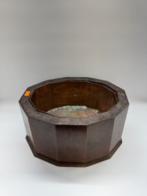 Late 19th c Lightly Hammered Copper and Cast Brass Wine Cooler or Jardinière