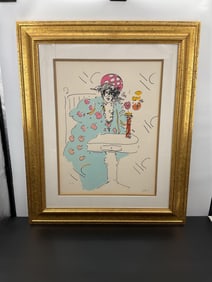 "Lady in blue with vase" By Peter Max (German/American, b.1937) Serigraph