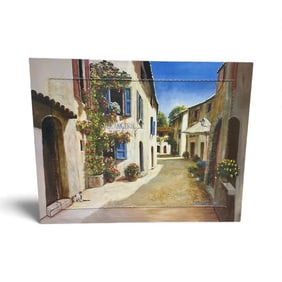 European Street Scene Oil on Canvas