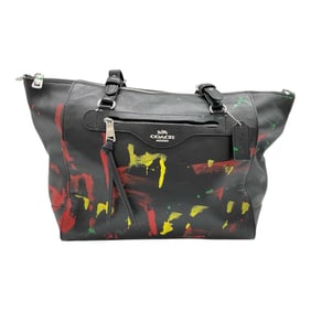 Coach New York Leather Tote Bag with Artist Embbelished Abstract Paint Splatter Design