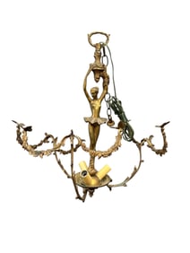 Antique Gilt Metal Figural Chandelier with Floral Arms