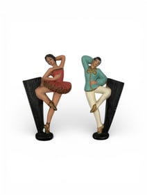 Vintage Latin Inspired Chalkware Wall Sconce Vases Set of Two