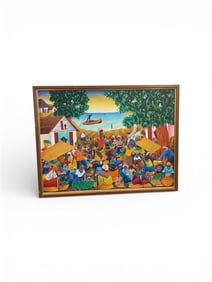 Leon Hilaire Haitian Village Scene Painting