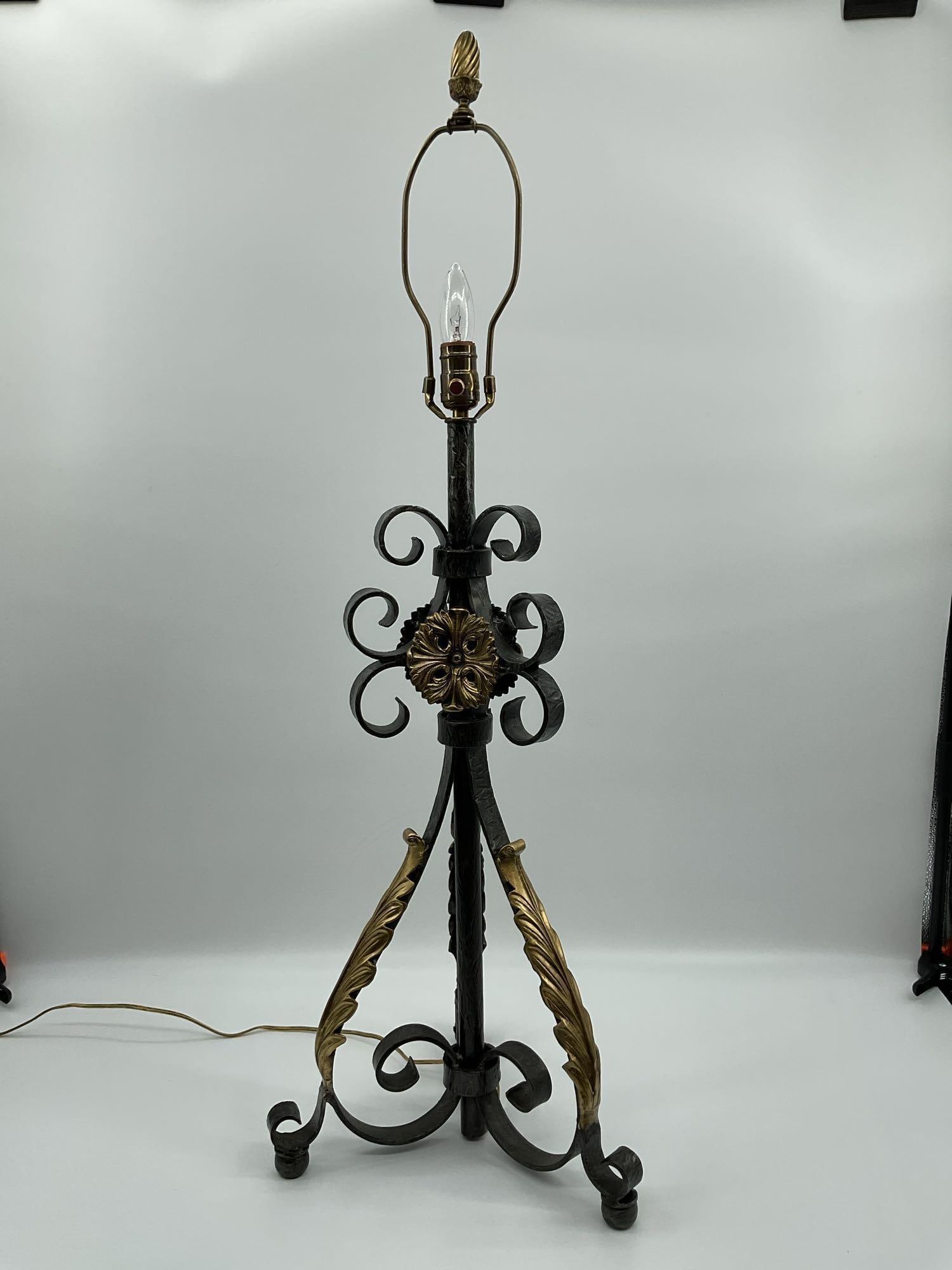 Vintage Wrought Iron and Brass Scrollwork Table Lamp (1 of 5)