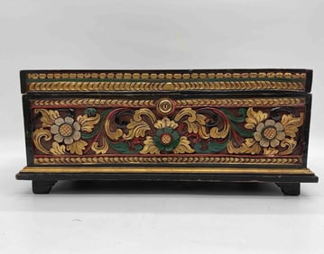 RARE Kashmere Hand-Carved Indian Wooden Box - Pegged