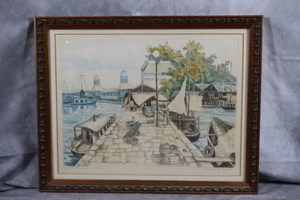 Dock Scene lithograph