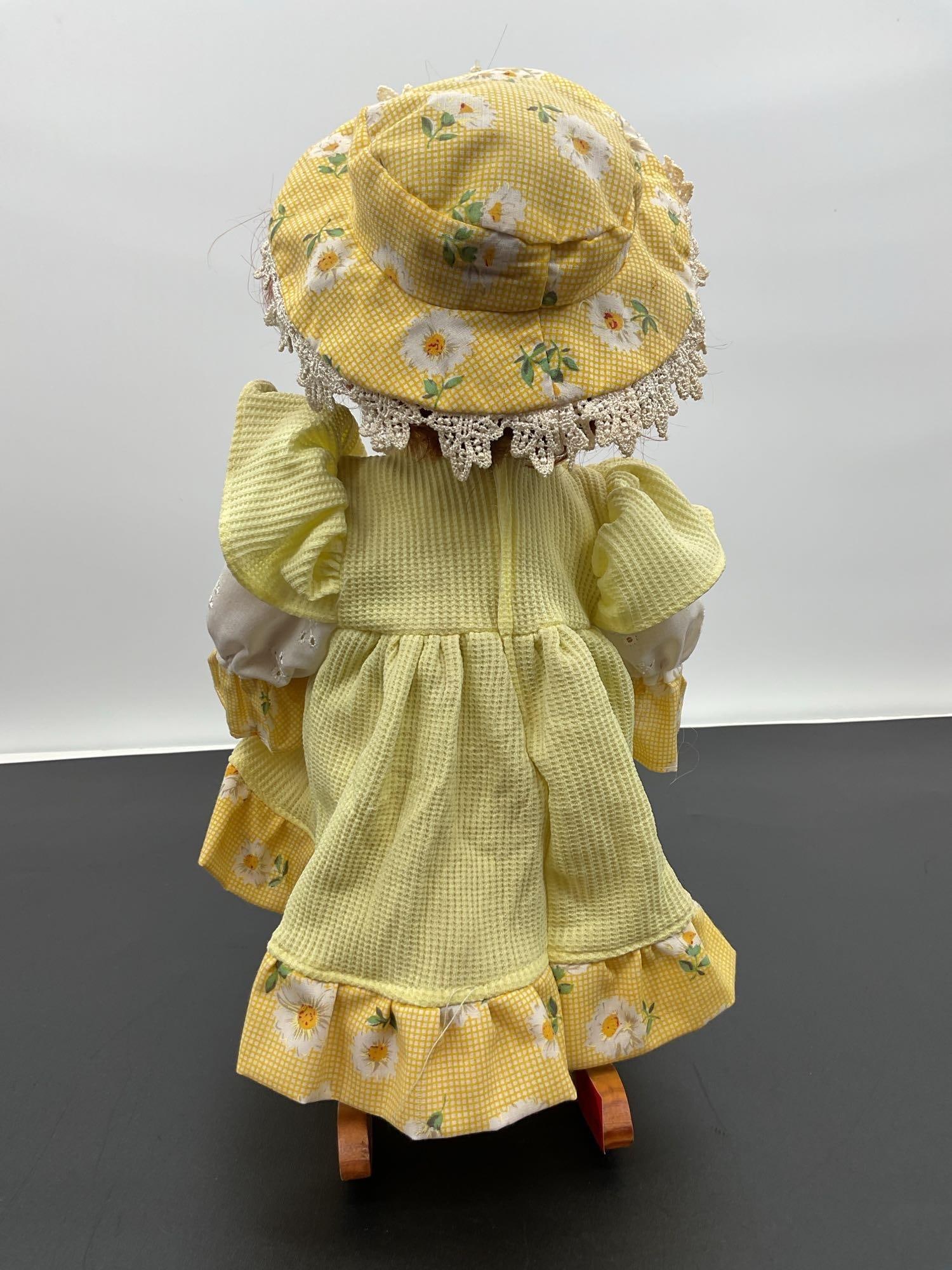 Porcelain Doll on Wooden Rocking Horse - 3