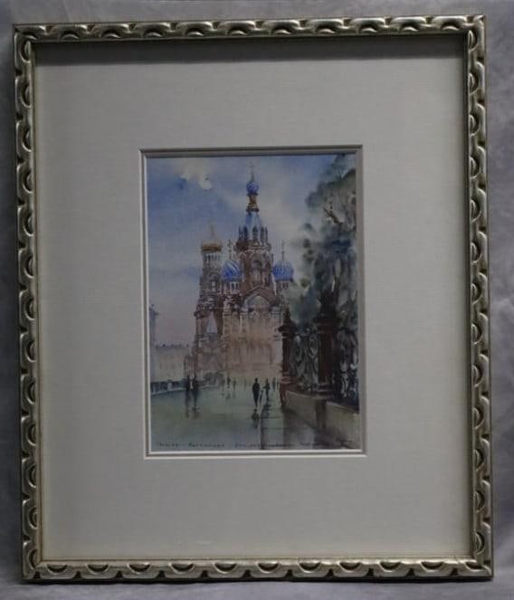 Watercolor painting of St Petersburg: Watercolor of St. Petersburg, signed by artist Dimensions: H:14