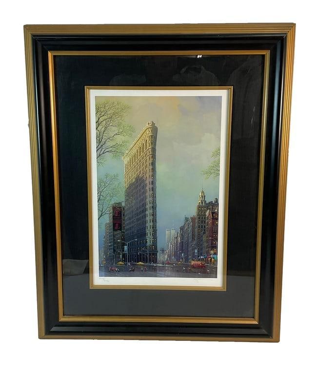 Alexander Chen (American/Chinese, B.1952) Lithograph: "Flat Iron Building" by Alexander Chen framed limited edition seriolithograph, numbered 2176/2250 and Hand-signed on the bottom right.This artwork is a vibrant representation of the Flat