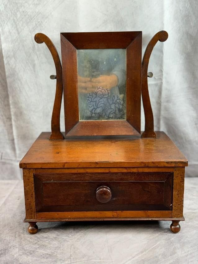 Antique Wooden Shaving Mirror/Grooming Stand: Antique wooden Grooming stand, H17in L12in W6in approx