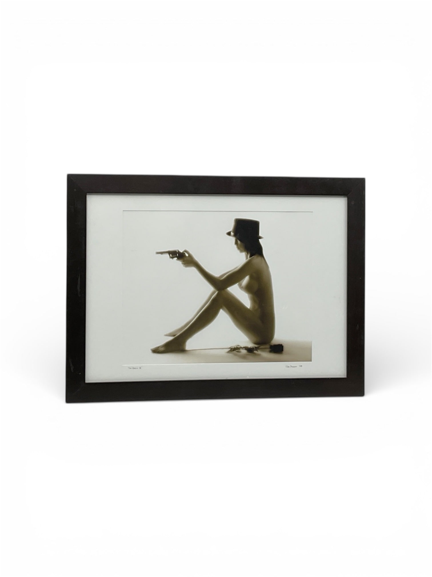 Sam Dobrow Original The Raven X Figurative Artwork 2008: Figurative artwork by Sam Dobrow titled The Raven X, dated 2008. The composition depicts a seated nude female figure rendered in a minimalist, sculptural pose, her elongated form balanced with a