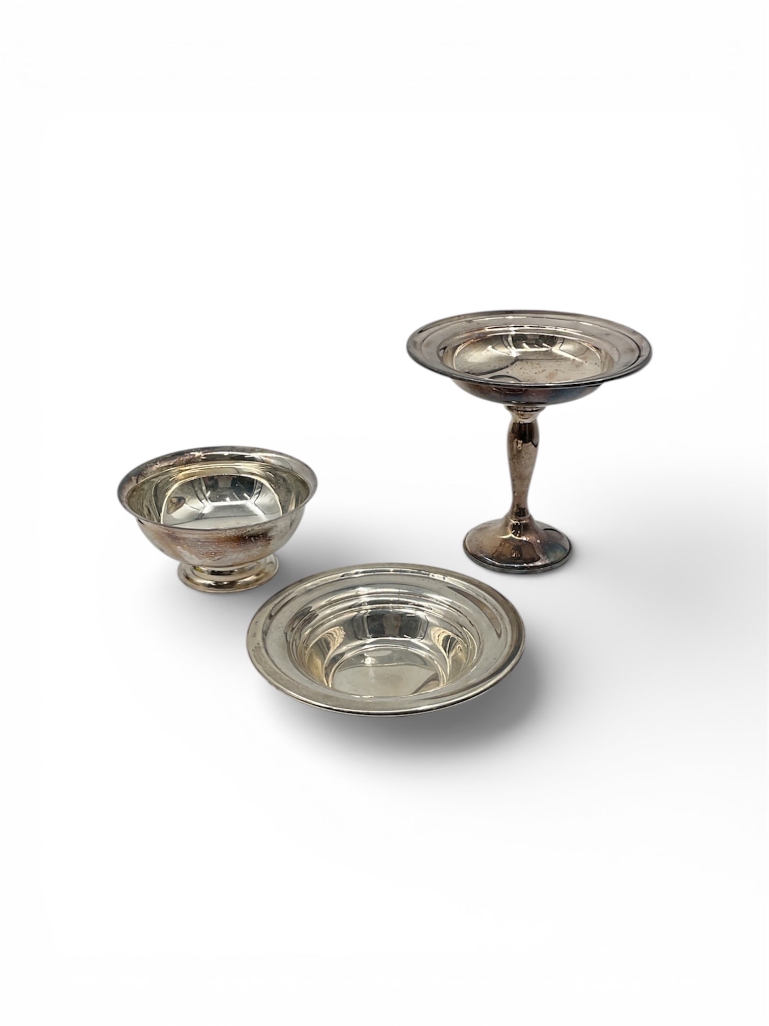 Three Silver Plate Serving Pieces Including Gorham and Herald Examples: Group of three silver plate serving pieces featuring classic American tableware designs. This lot includes a Gorham silver plate bowl marked EEP YC3040, a Herald silver plate dish stamped Silverplate