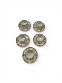 Set of 5 Antique Nippon Hand Painted Gilt Porcelain Demitasse Cups and Saucers