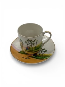 Vintage KS Occupied Japan Hand Painted Landscape Cup and Saucer Set