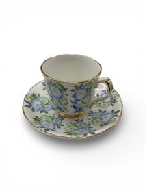 Vintage Gladstone England Fine Bone China Blue Floral Cup and Saucer Set