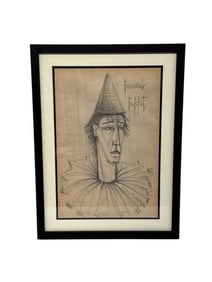 Bernard Buffet Signed Clown Portrait Drawing Framed