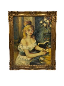 Signed Renoir Portrait Painting of Young Woman Framed