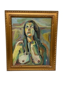 Signed Expressionist Nude Portrait Painting Framed Richard Diebenkorn