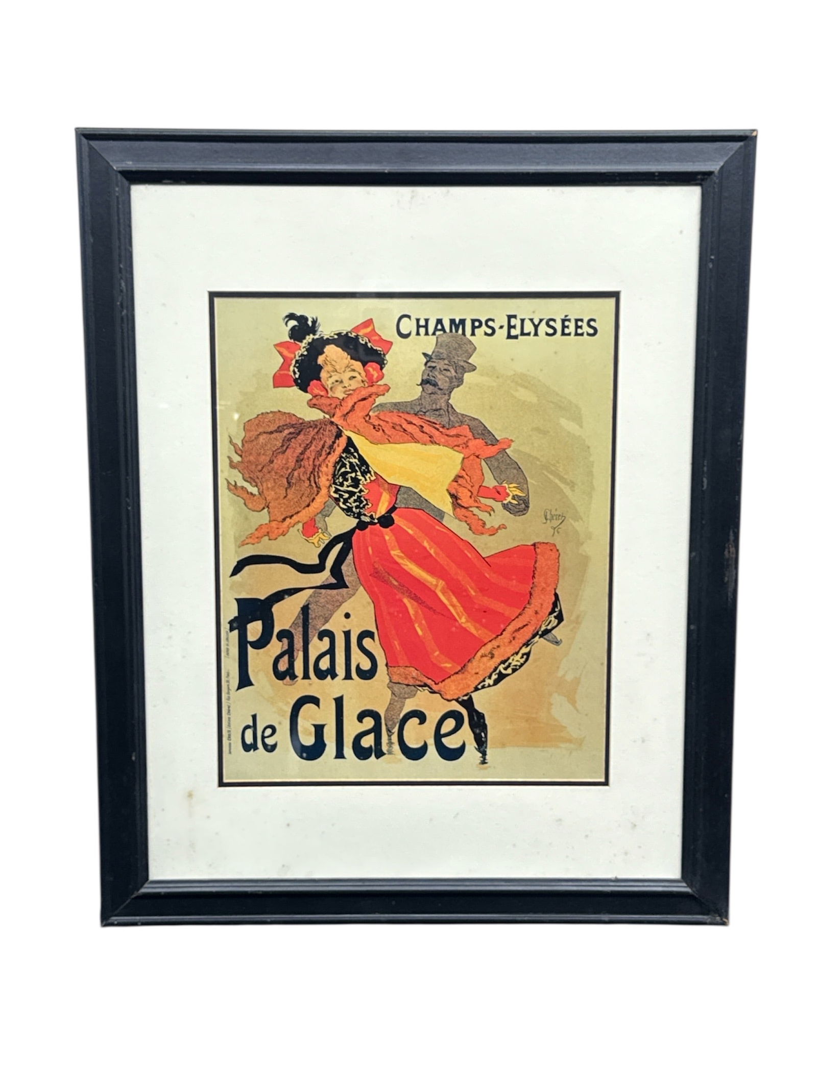 Palais de Glace Poster by Jules Cheret Vintage Poster: Framed poster titled 'Palais de Glace' by Jules Cheret, depicting a dancing couple. Dimensions: Height 32 inches, Length 26 inches.