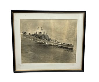 Rare Vintage Framed Photograph of the USS Newport News (CA-148) - The Last All-Gun Heavy Cruiser