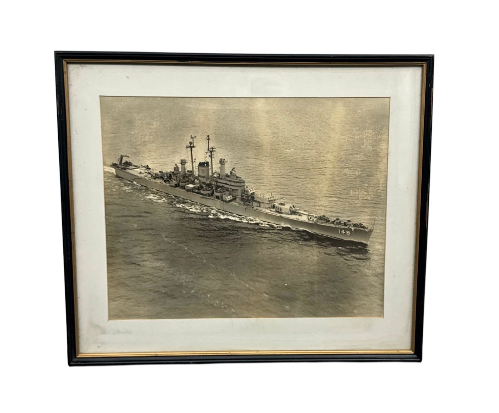 Rare Vintage Framed Photograph of the USS Newport News (CA-148) - The Last All-Gun Heavy Cruiser (1 of 3)