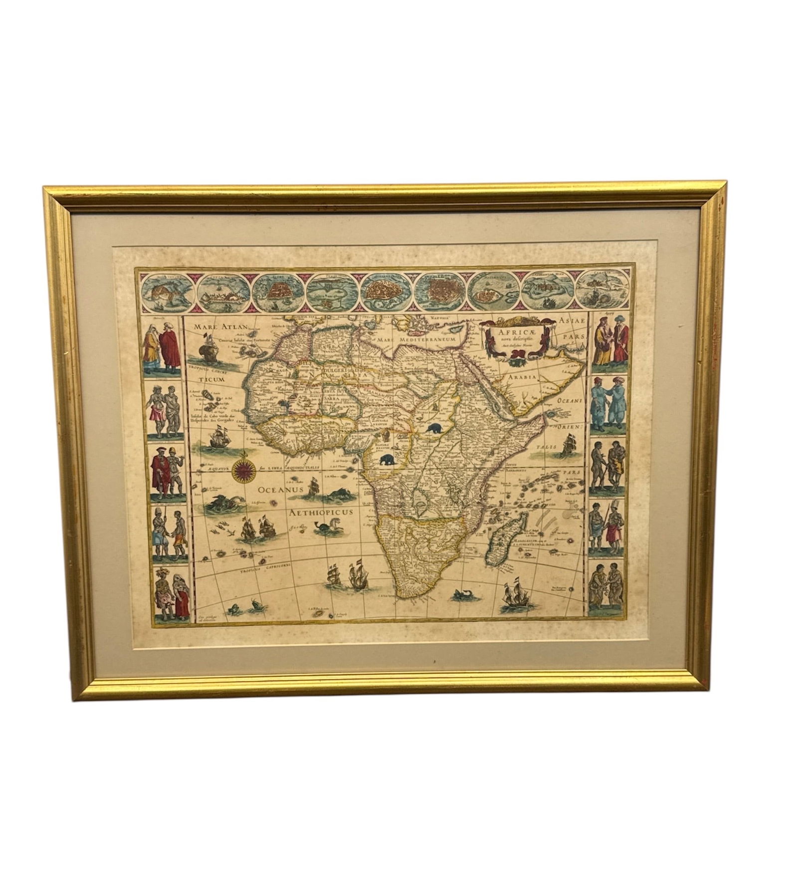 A Superb, Highly Decorative 17th Century Hand-Colored Map of Africa, "Africae Nova Descriptio," by (1 of 3)