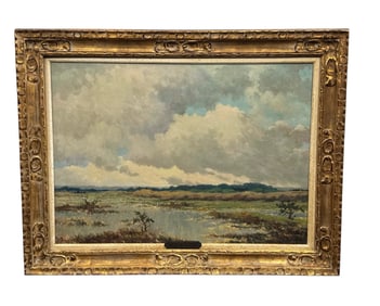 Antique Oil on Canvas Dutch Or French Landscape Painting