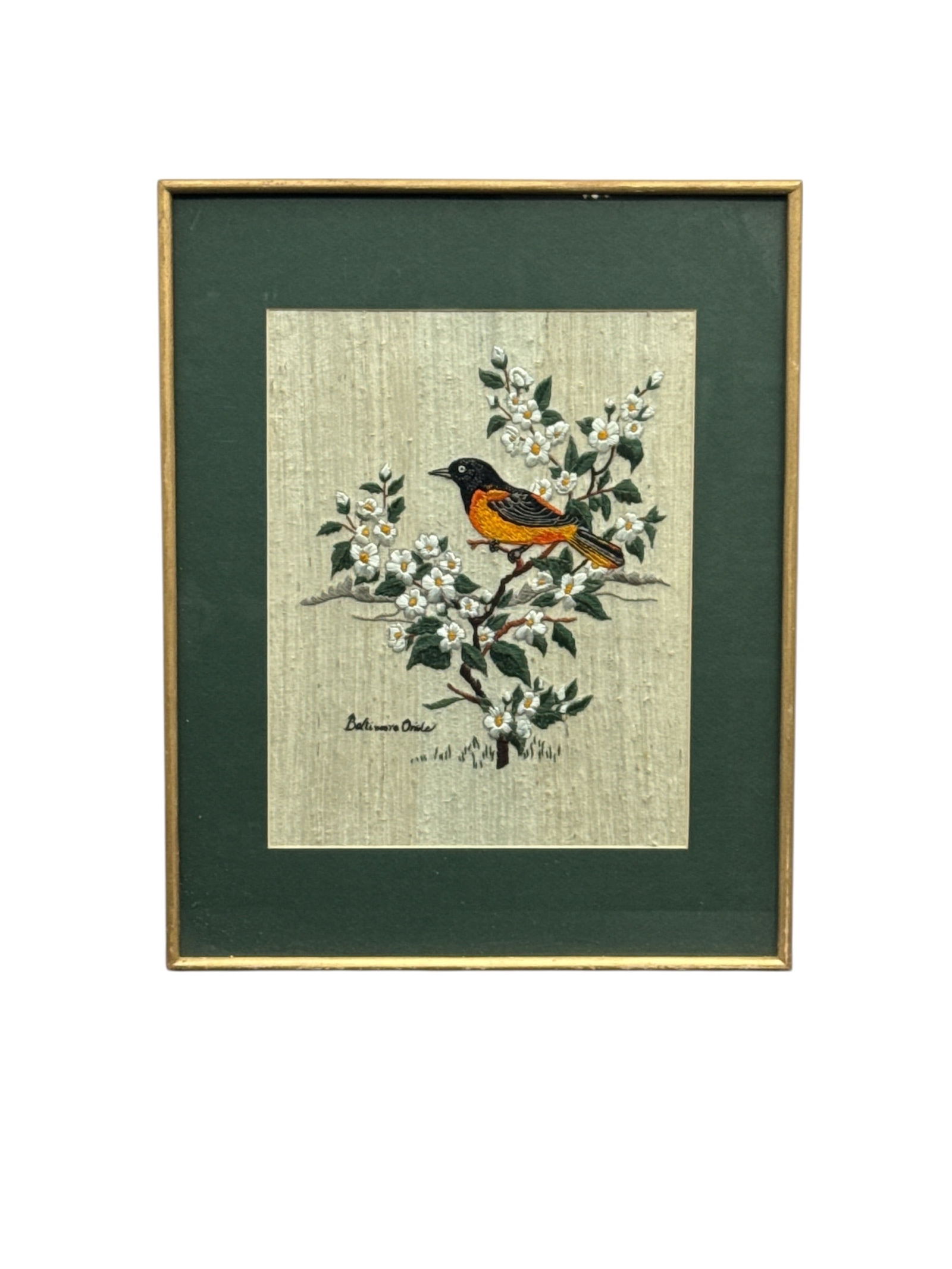 Vtg 1970s Mixed Media Style Print Baltimore Oriole Dogwood Tree Framed Wall Art Decor (1 of 3)