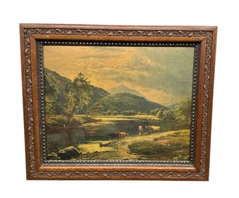 Vintage Pastoral Landscape Print: "Betws-y-Coed, North Wales" Style, in Ornate Victorian Frame