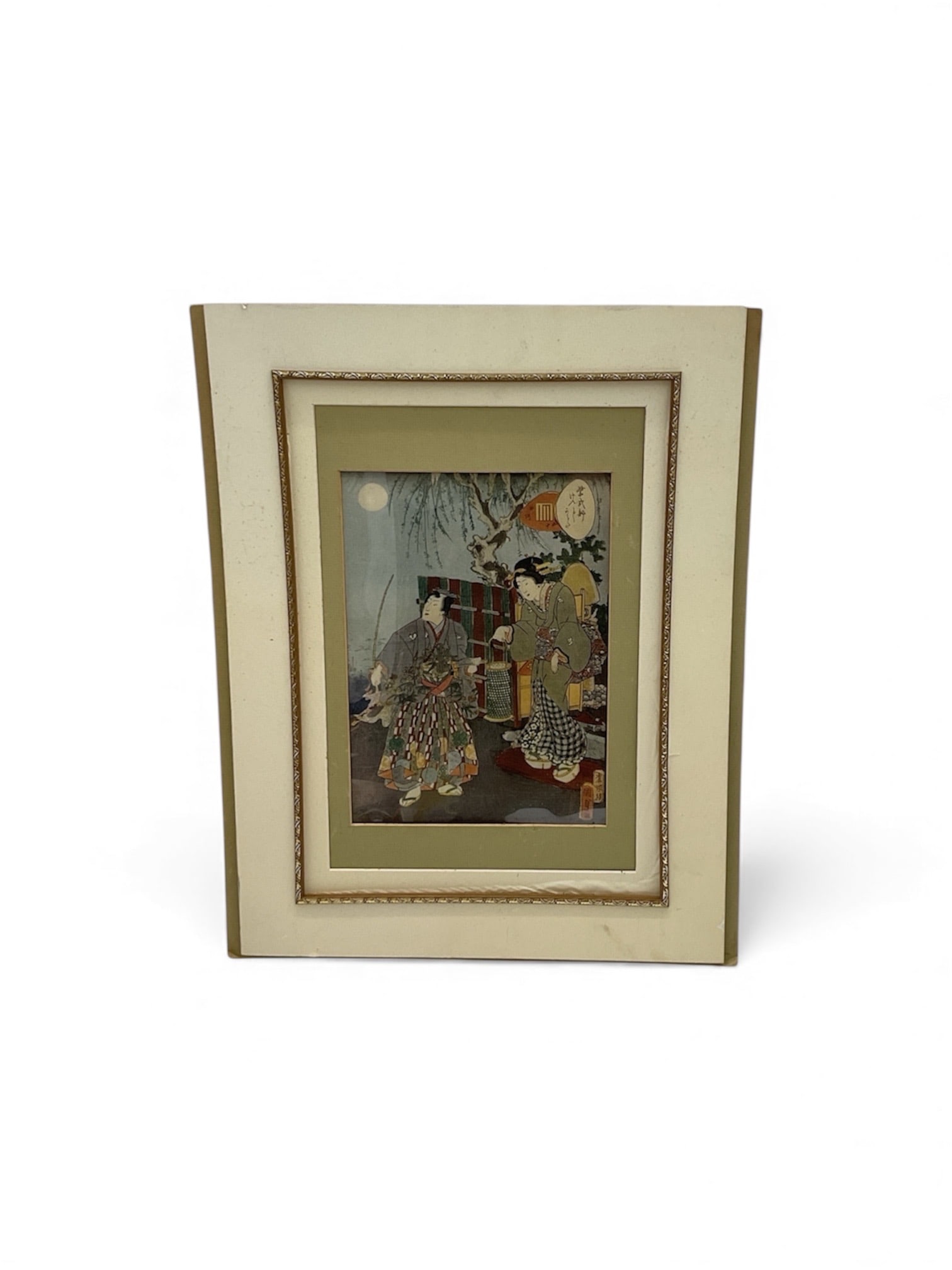 Framed Japanese Style Mixed Media Artwork – Figural & Floral Composition (1 of 2)