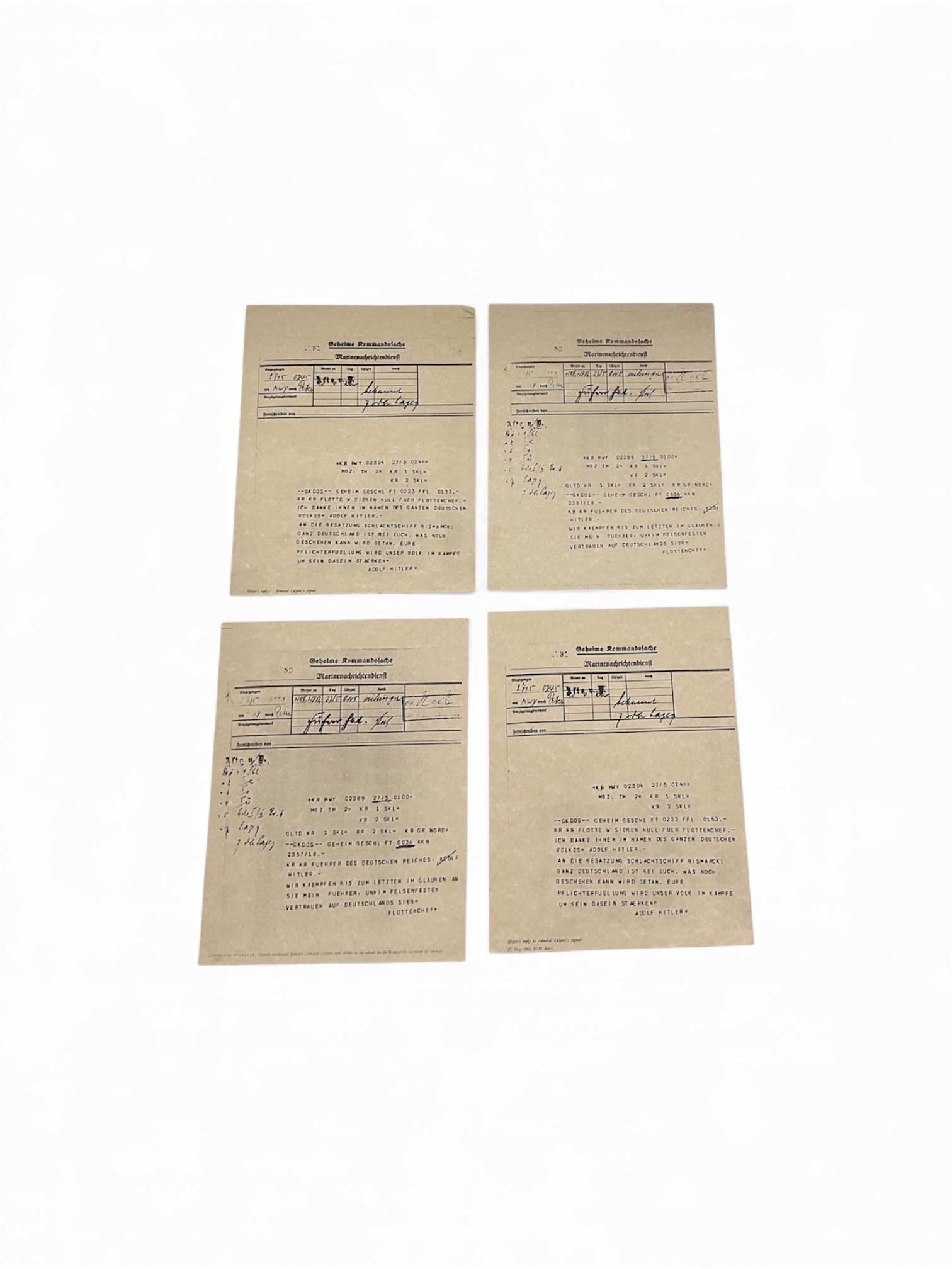 World War II German Kriegsmarine Reproduction Administrative Documents Group of Four (1 of 6)
