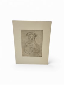 Framed Portrait Drawing of a Young Girl, Early 20th Century Style, Graphite on Paper