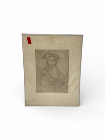 Framed Portrait Drawing of a Young Girl, Early 20th Century Style, Signed or Unsigned, Graphite on