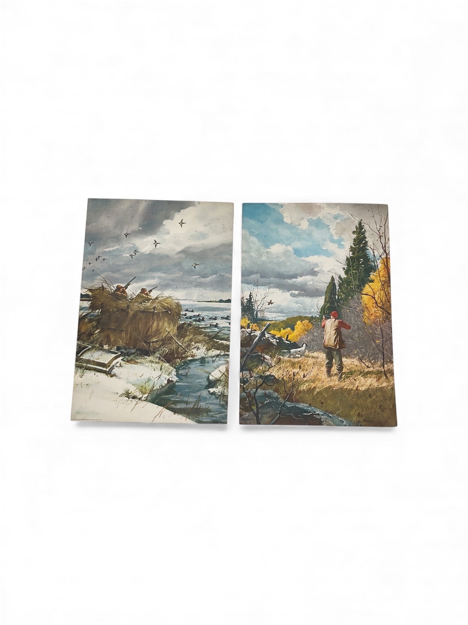 Pair of Vintage Signed Landscape Prints – Fishing & River Wilderness Scenes, Unidentified Artist (1 of 3)