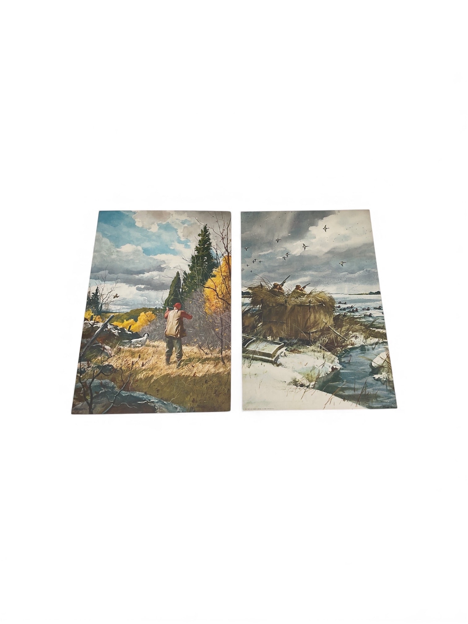 Pair of Vintage Signed Landscape Prints – Fishing & River Wilderness Scenes, Unidentified Artist (1 of 3)